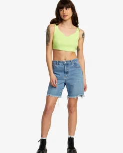 Women RVCA Denim>CRAWFORD LONG SHORT DENIM SHORTS