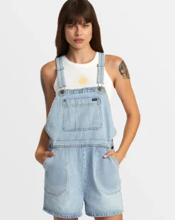 Women RVCA Pants>SUCCESSION SHORT DENIM OVERALLS